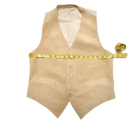 Vintage 70s Tan Suede Satin Button-Up Vest Slim Fit Suit Tuxedo Disco Formalwear